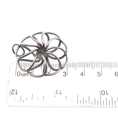 925 Sterling Silver Vintage Modernist Flower Oxidized Charm Pendant