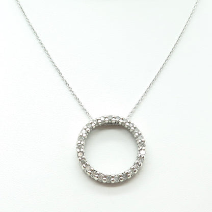 925 Sterling Silver Real Round-Cut Diamond Circle of Life Chain Necklace 18"