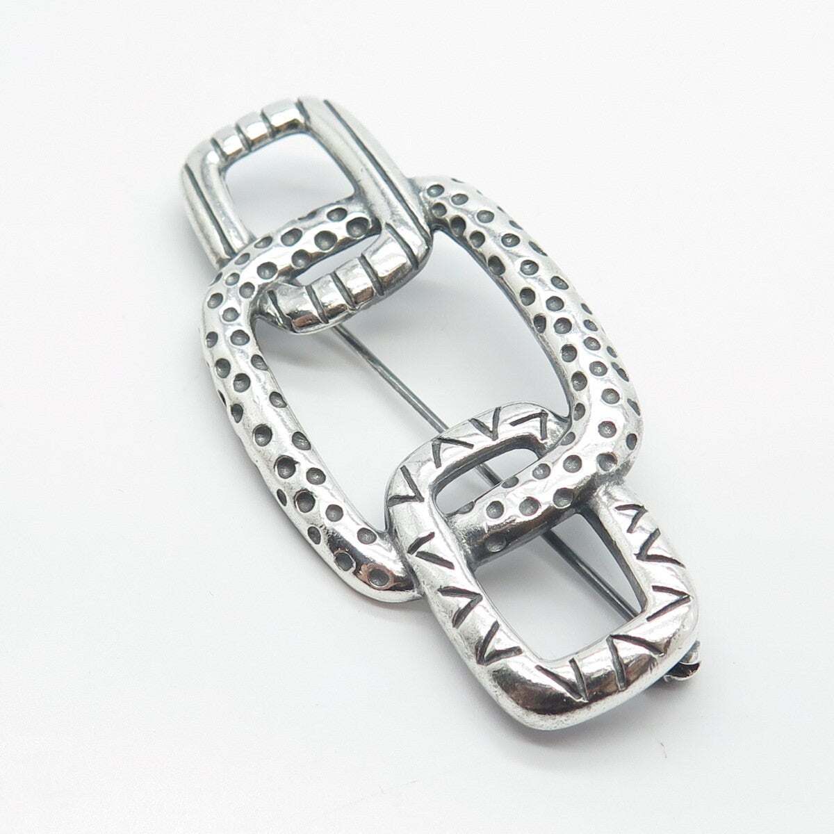 925 Sterling Silver Vintage Ornate Chain Link Pin Brooch