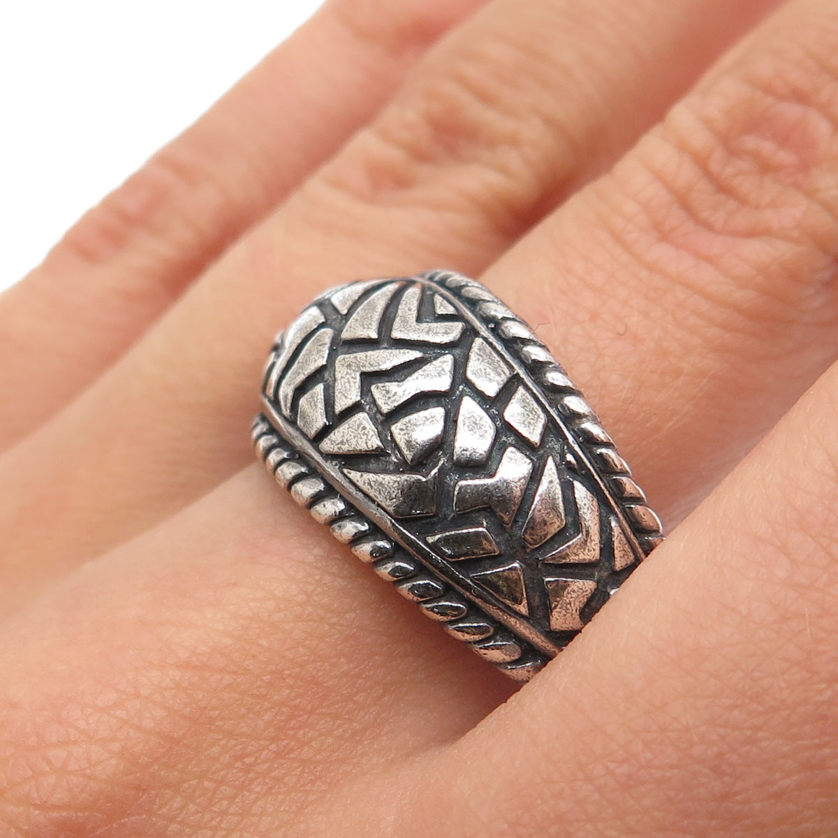 925 Sterling Silver Vintage BD Artisan Modernist Desert Oxidized Ring Size 11.5