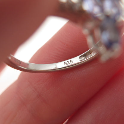 Chuck Clemency 925 Sterling Silver Real Tanzanite & White Topaz Ring Size 8.25