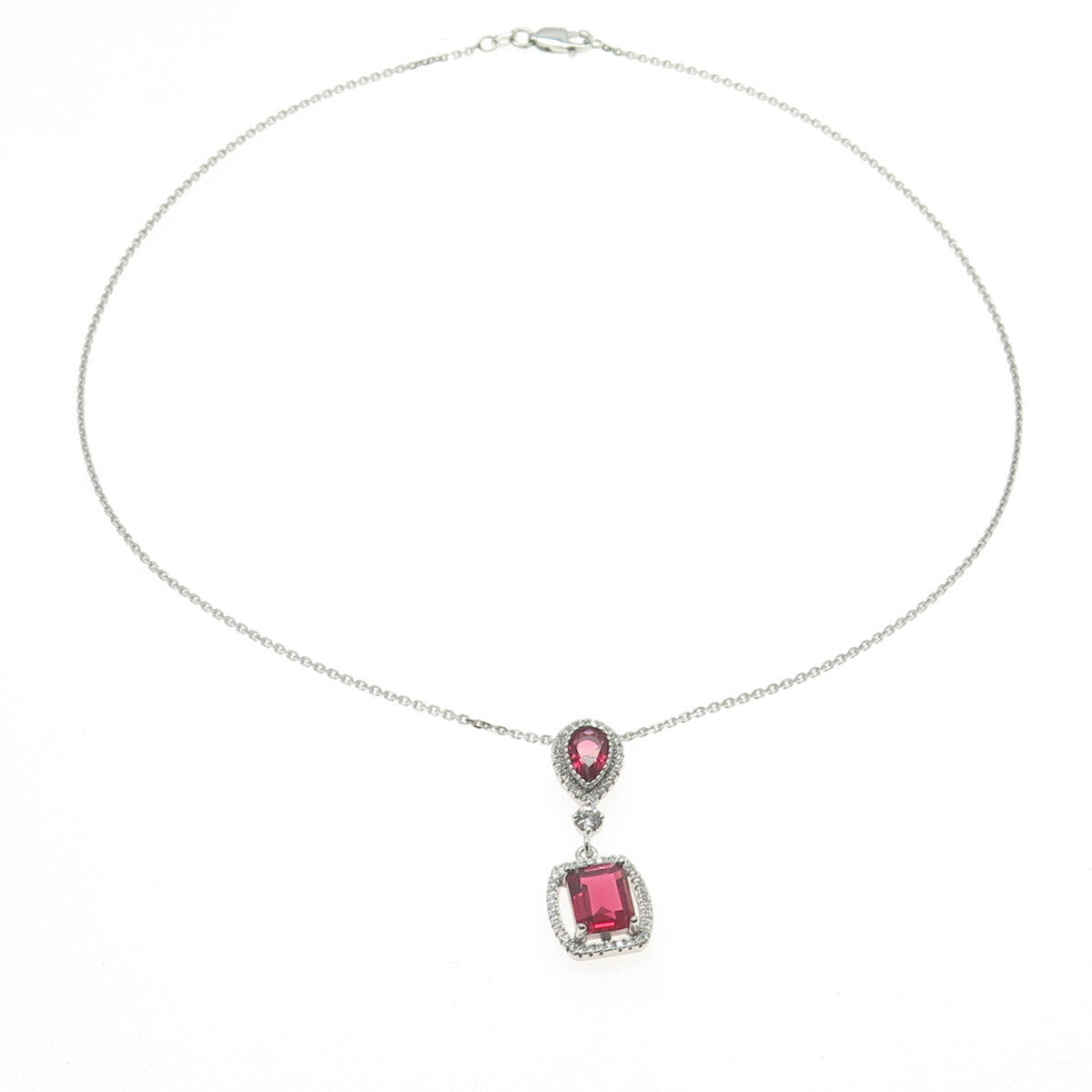 925 Sterling Silver White & Pink C Z Drop Cable Chain Necklace 16"