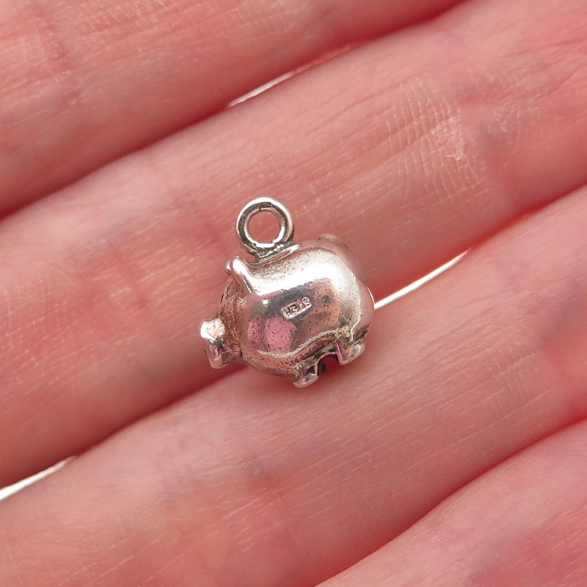 925 Sterling Silver Vintage Pig Oxidized 3D Charm Pendant
