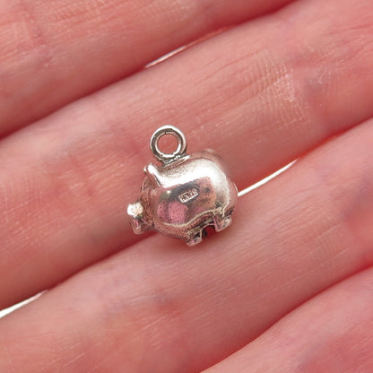 925 Sterling Silver Vintage Pig Oxidized 3D Charm Pendant