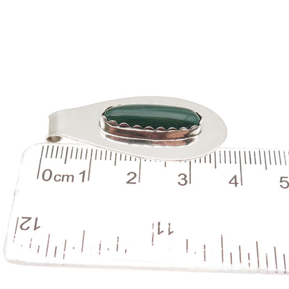 Old Pawn Sterling Silver Vintage Southwestern Malachite Teardrop Slide Pendant