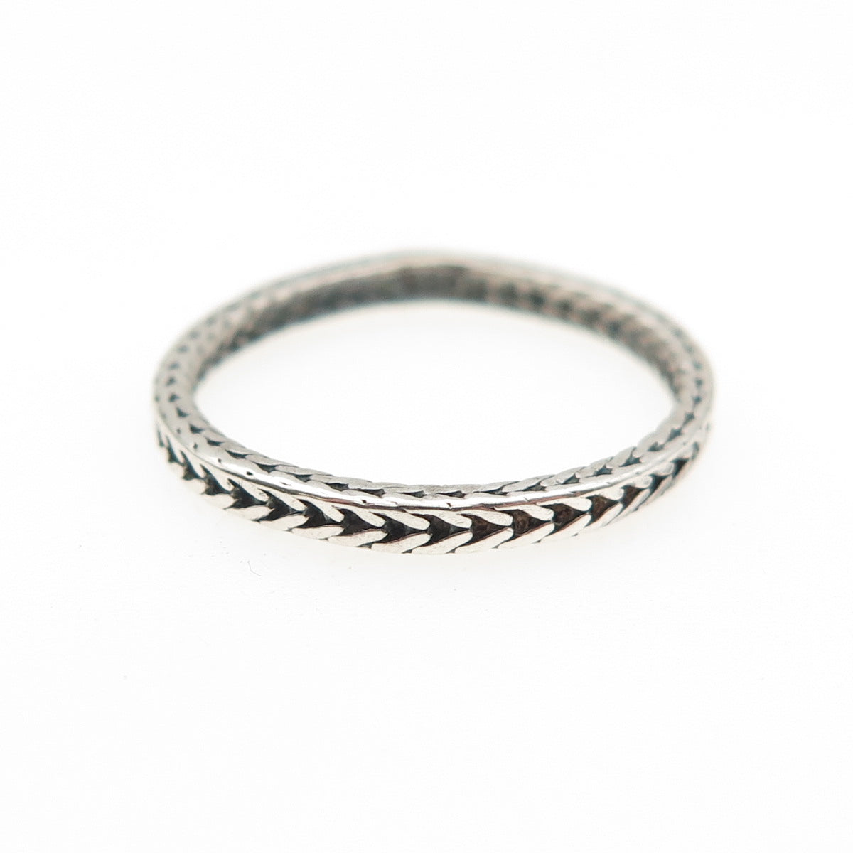 925 Sterling Silver Vintage Spiga Link Stackable Oxidized Band Ring Size 7