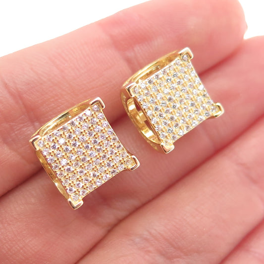925 Sterling Silver Gold Plated Round-Cut C Z Arch Square Stud Earrings