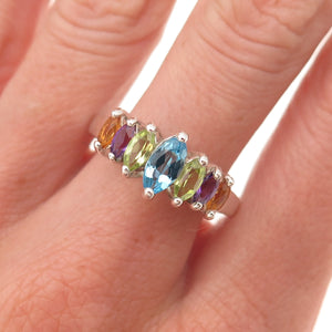 CNA Pranda 925 Sterling Vintage Real Topaz Peridot Citrine Amethyst Ring Size 10
