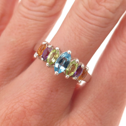 CNA Pranda 925 Sterling Vintage Real Topaz Peridot Citrine Amethyst Ring Size 10