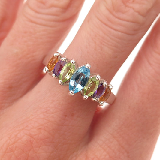 CNA Pranda 925 Sterling Vintage Real Topaz Peridot Citrine Amethyst Ring Size 10
