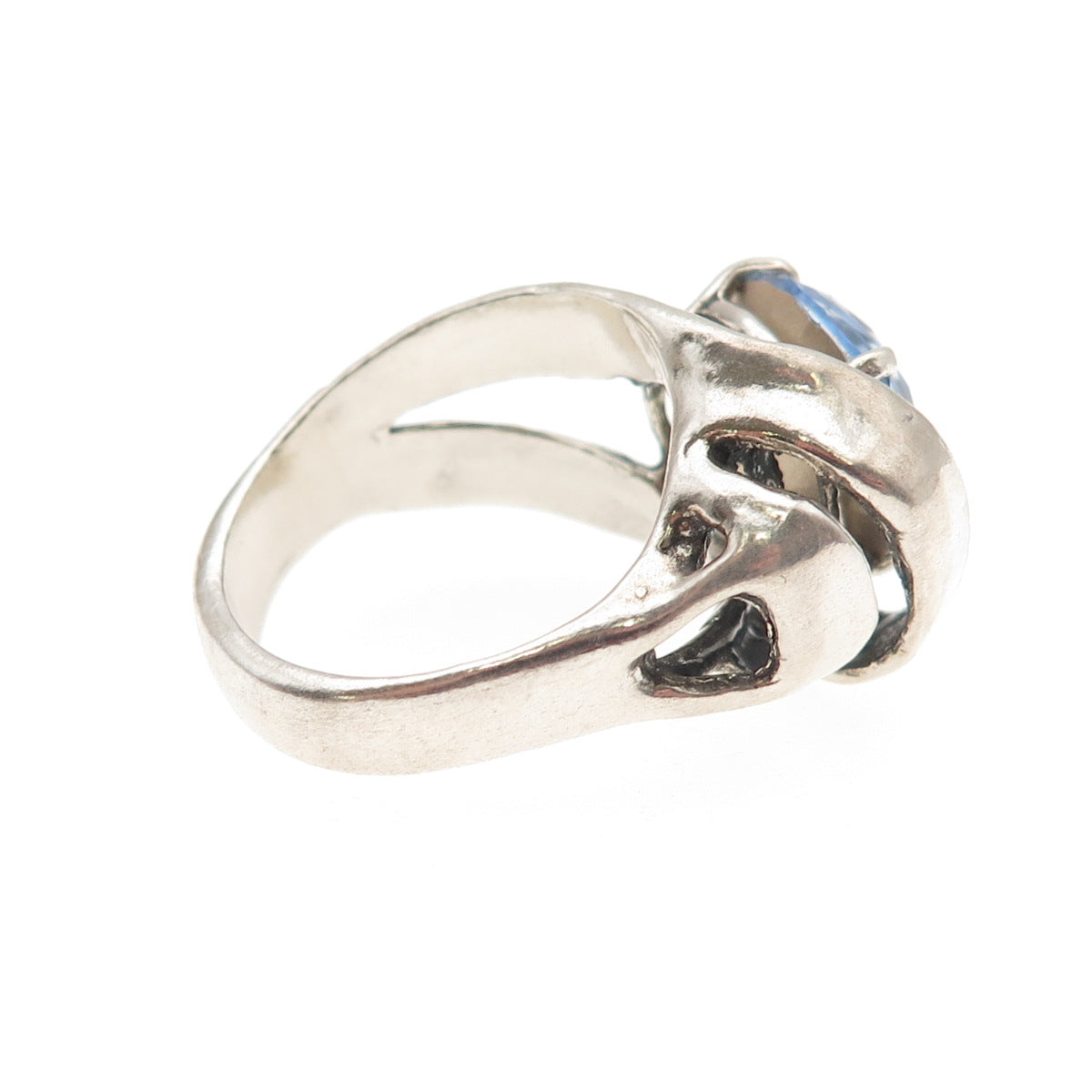 Han 925 Sterling Silver Round-Cut Blue C Z Modernist Ring Size 7.25