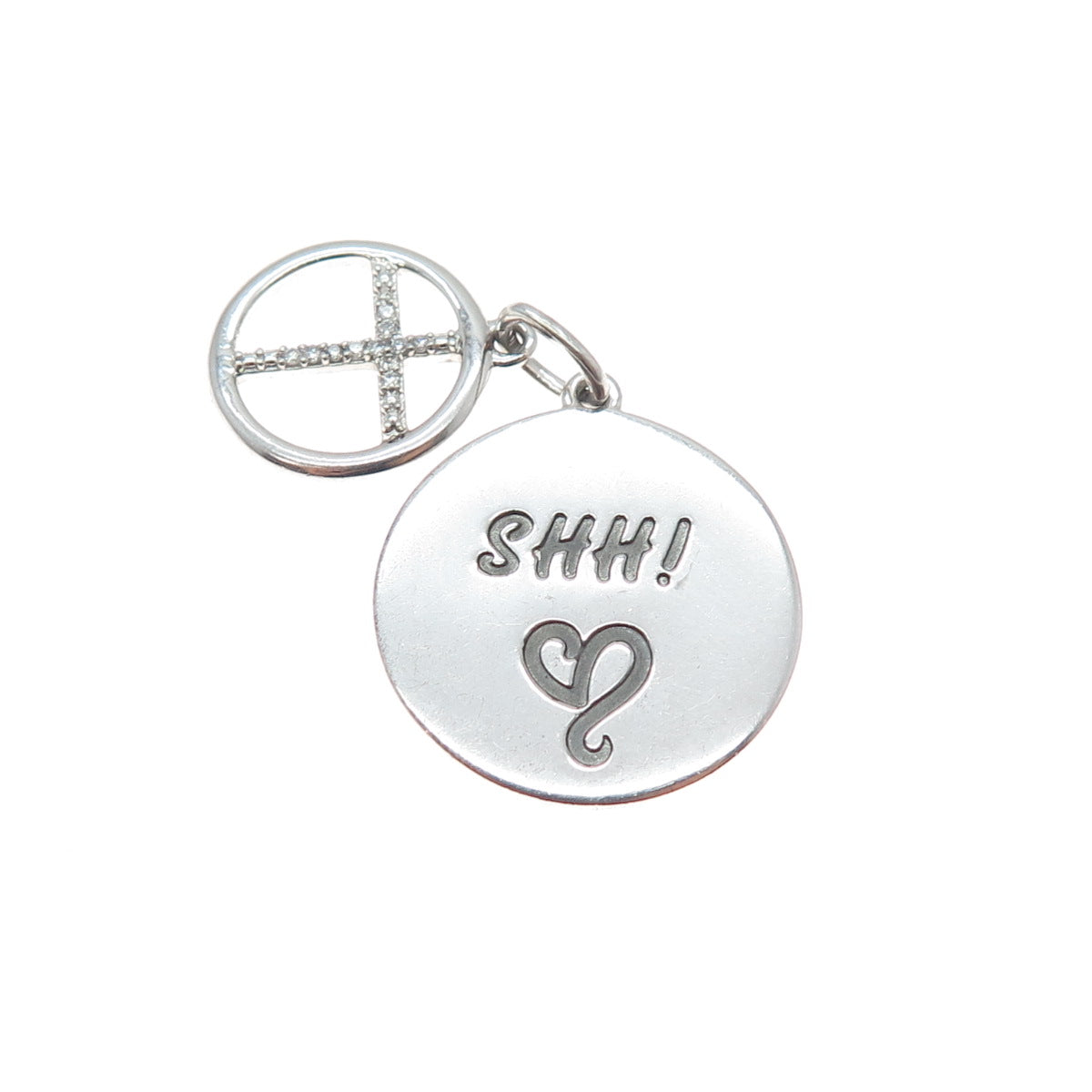 925 Sterling Silver Round-Cut C Z Shh! Faith Cross Minimalist Charm Pendant