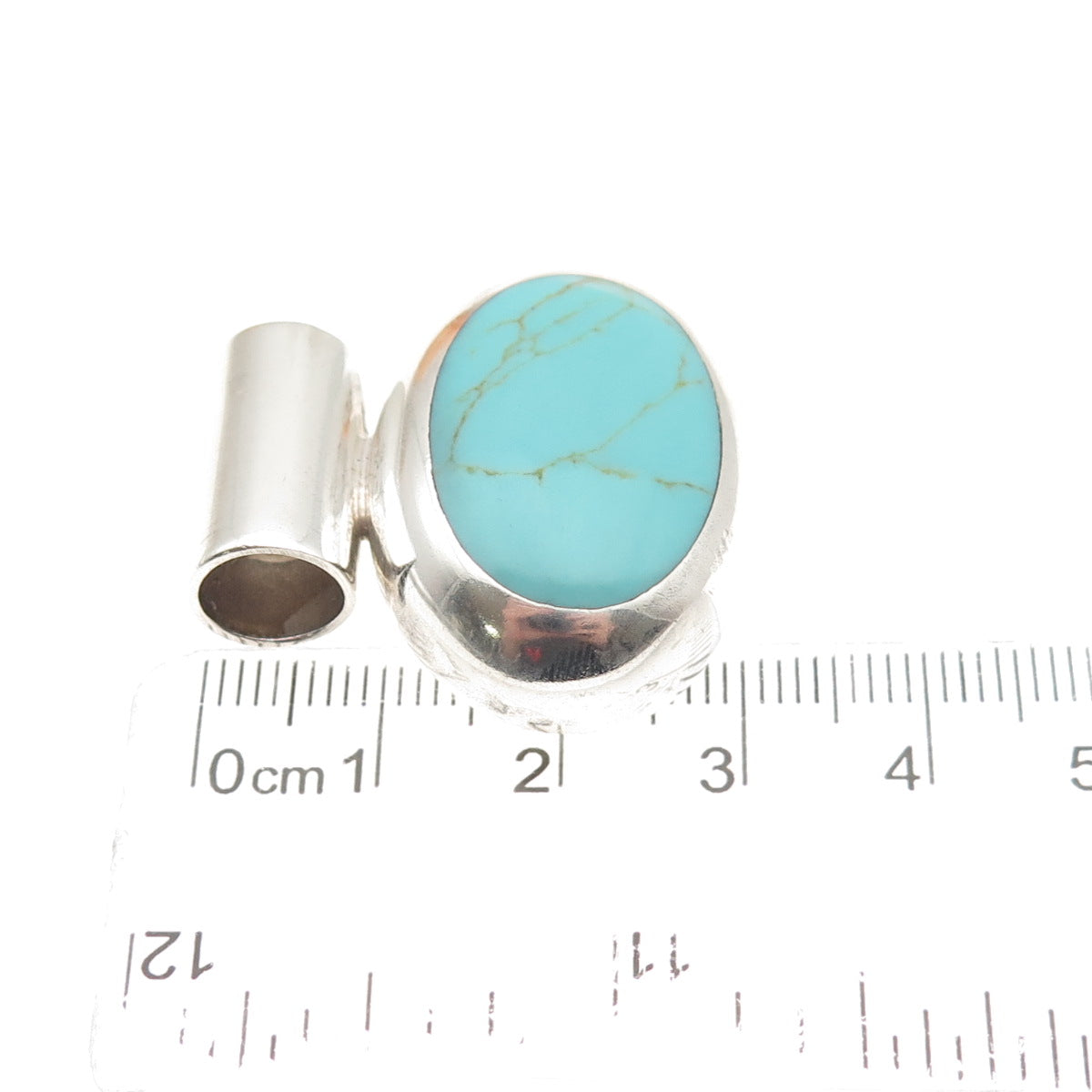 925 Sterling Silver Vintage Mexico Real Tyrone Turquoise Modernist Slide Pendant