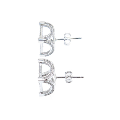925 Sterling Silver Round-Cut C Z Sparkle Square Stud Earrings
