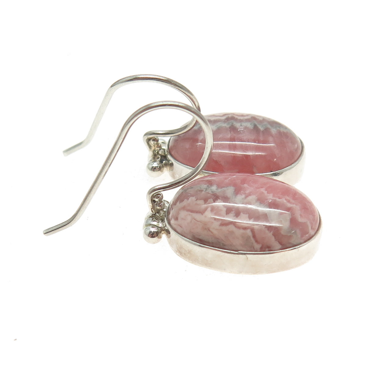 925 Sterling Silver Vintage Real Rose Crazy Lace Agate Gemstone Dangle Earrings