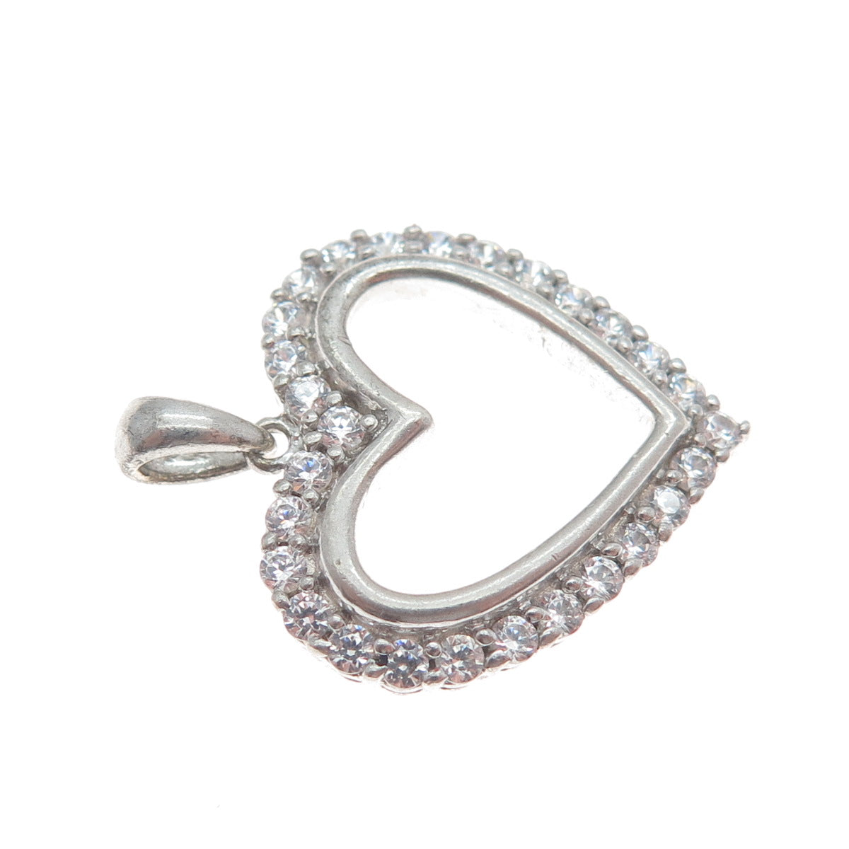 JH YOUNG 925 Sterling Silver Round-Cut C Z Heart Minimalist Charm Pendant