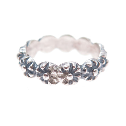 925 Sterling Silver Vintage Flower All Around Oxidized Band Ring Size 6.5