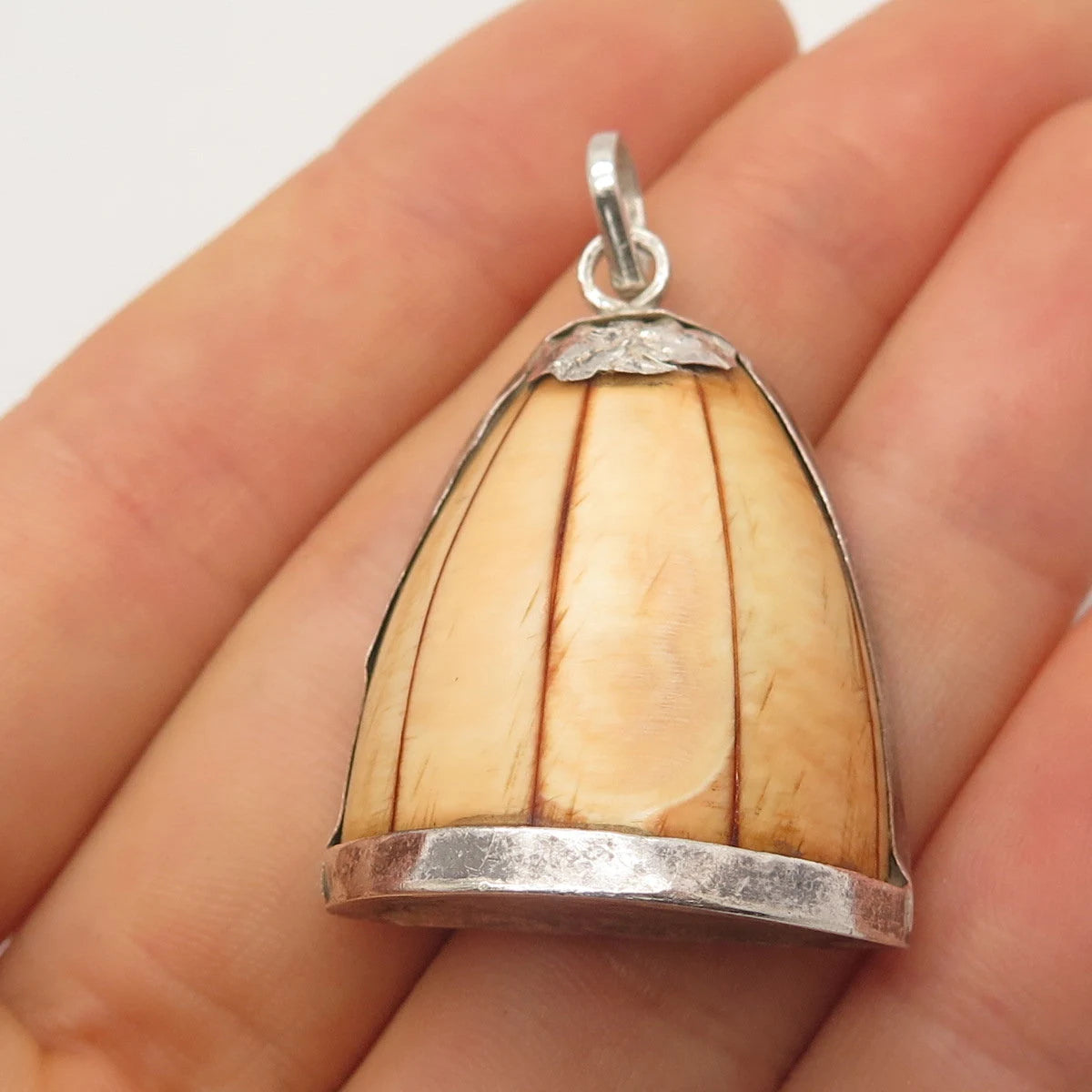925 Sterling Silver Vintage Wood Dome Pendant