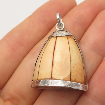 925 Sterling Silver Vintage Wood Dome Pendant