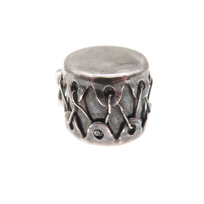 925 Sterling Silver Antique Art Deco Drum Oxidized 3D Mini Charm Pendant