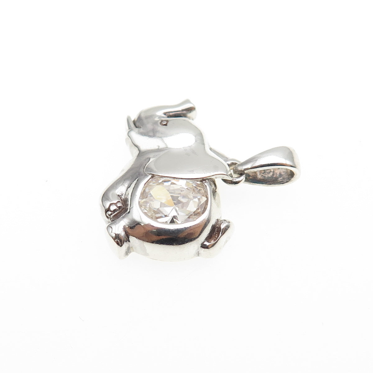 925 Sterling Silver Vintage Round-Cut C Z Elephant Mini Charm Pendant