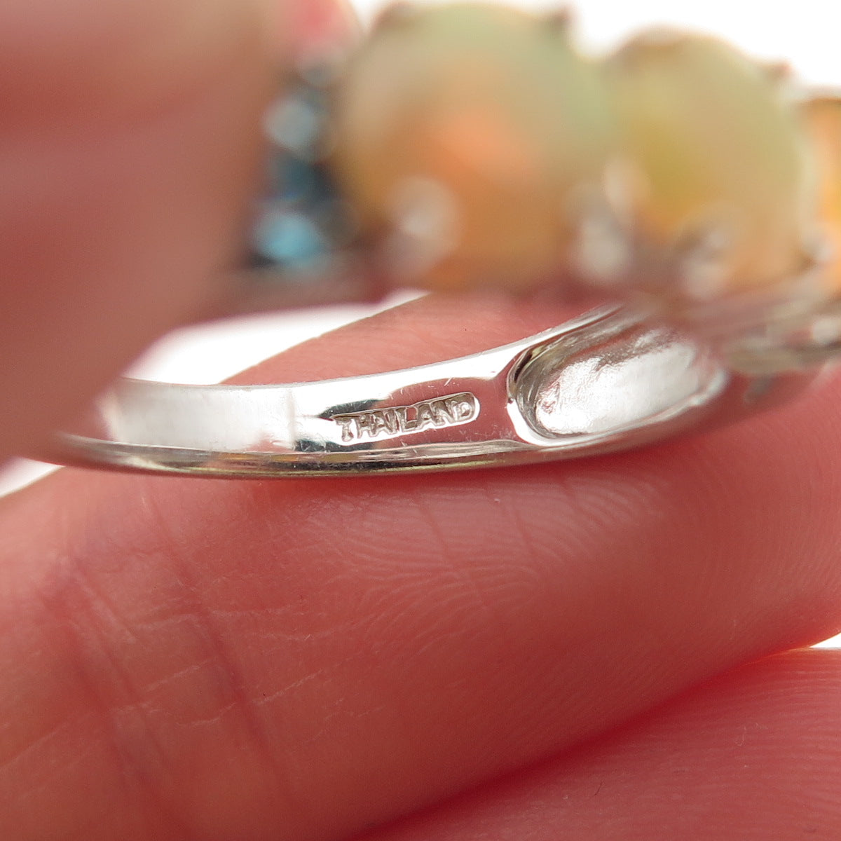 925 Sterling Silver Real Round-Cut Opal & Apatite Ring Size 8