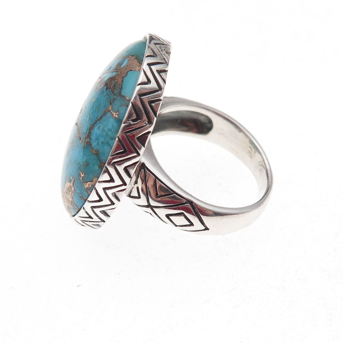 Felicia Design 925 Sterling Silver Vintage Real Mohave Turquoise Ring Size 7.25
