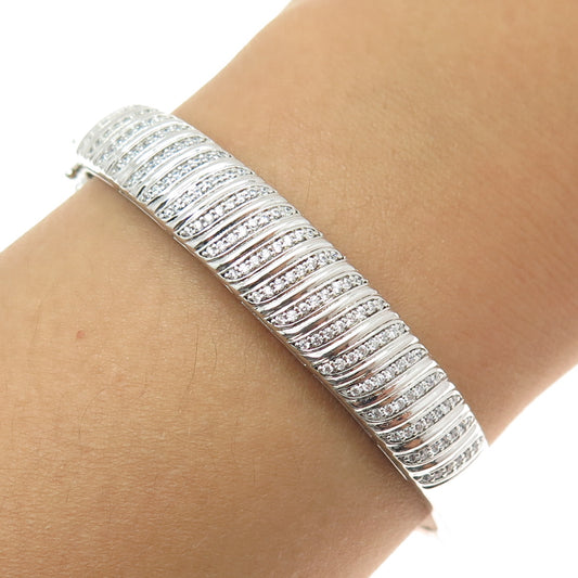 925 Sterling Silver Round-Cut C Z Bangle Bracelet 6.75"