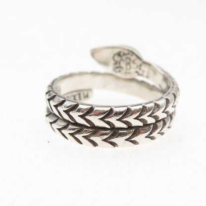 925 Sterling Silver Vintage Mexico Snake Wrap Adjustable Oxidized Ring Size 7