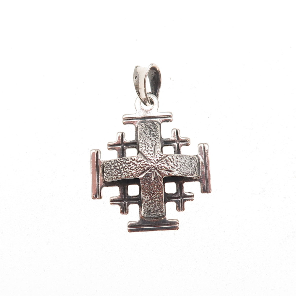 925 Sterling Silver Vintage Jerusalem Cross Oxidized Charm Pendant
