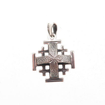 925 Sterling Silver Vintage Jerusalem Cross Oxidized Charm Pendant