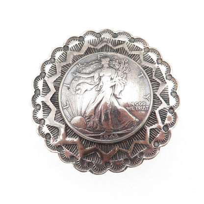 Buffalo Dancer Old Pawn 900 & 925 Silver Antique 1943 Liberty Half Dollar Buckle