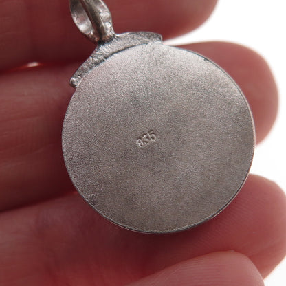 835 Silver Vintage Real Amber Modernist Oxidized Charm Pendant