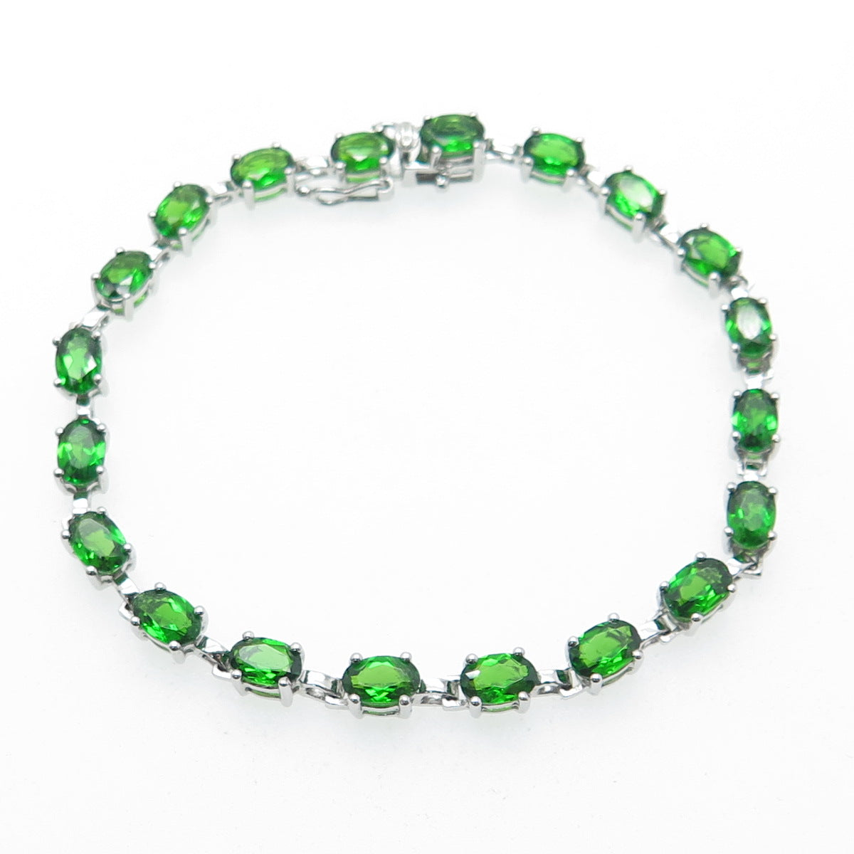 HAROLD TRUJILLO 925 Sterling Silver Peridot Gemstone Tennis Link Bracelet 7"