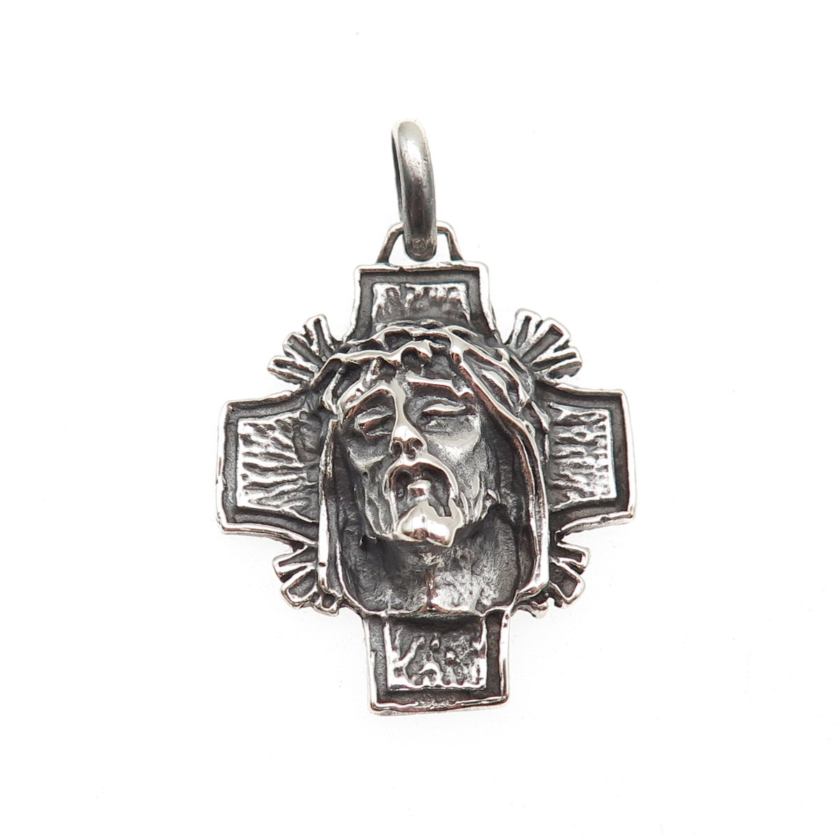 925 Sterling Silver Vintage Italy Jesus Cross Oxidized Charm Pendant
