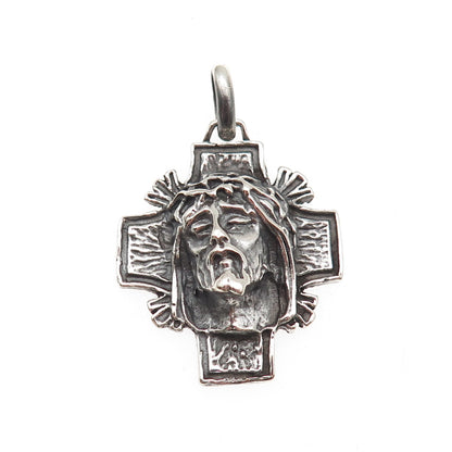 925 Sterling Silver Vintage Italy Jesus Cross Oxidized Charm Pendant