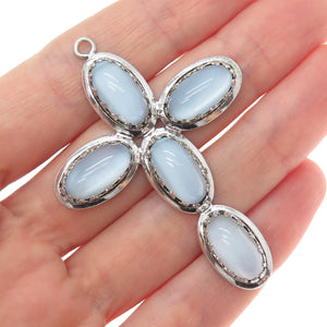 DANECRAFT Sterling Silver Antique Art Deco Optic Fiber Cat's Eye Cross Pendant