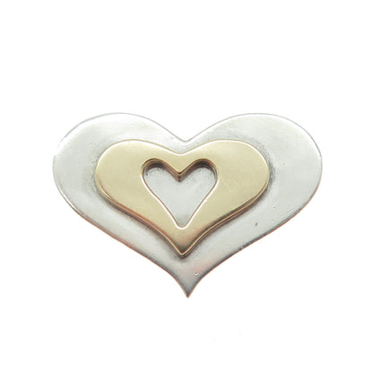 14K Yellow Gold 925 Sterling Silver Vintage Modernist Heart Centerpiece Pendant