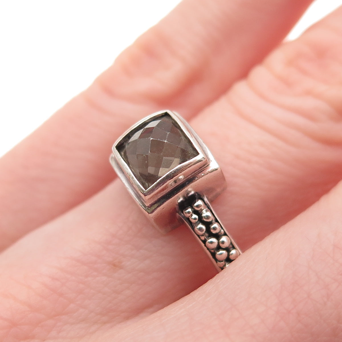 Michael Dawkins 925 Sterling Silver Real Smoky Quartz Granulated Ring Size 6