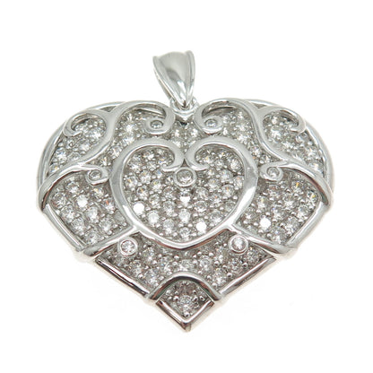 925 Sterling Silver Pave C Z Heart Large Pendant