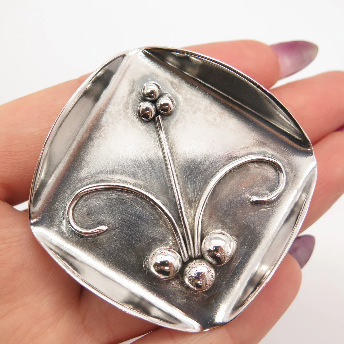 925 Sterling Silver Vintage Beaded Floral Pin Brooch
