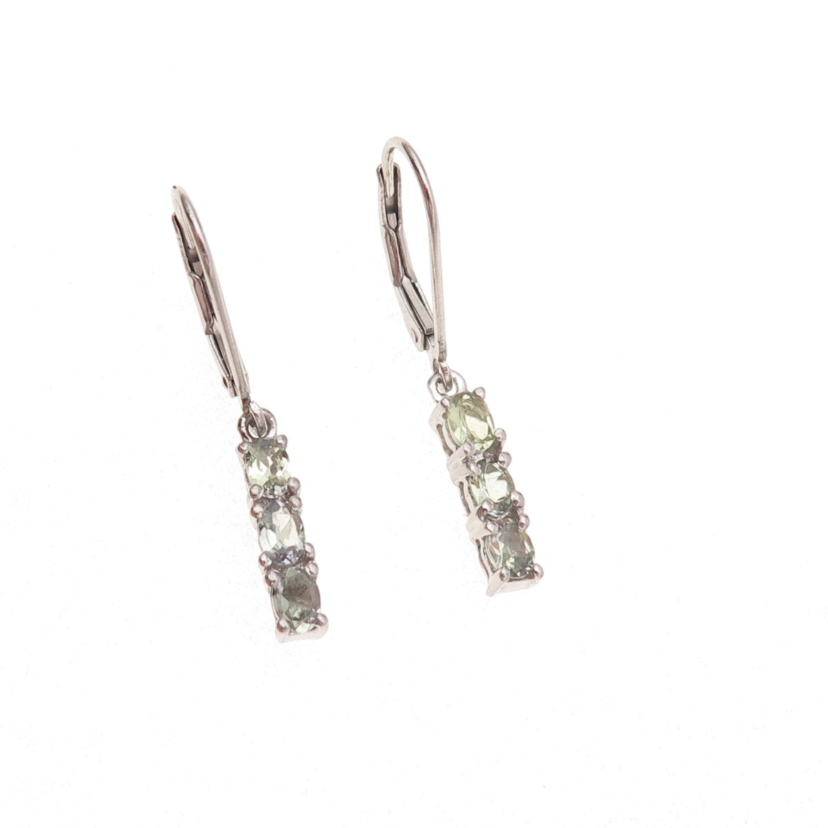 Chuck Clemency 925 Sterling Silver Real Oval-Cut Green Amethyst Dangle Earrings