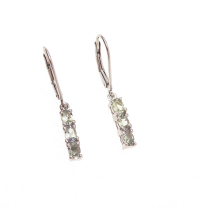 Chuck Clemency 925 Sterling Silver Real Oval-Cut Green Amethyst Dangle Earrings