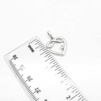 925 Sterling Silver Vintage C Z Open Heart Pendant