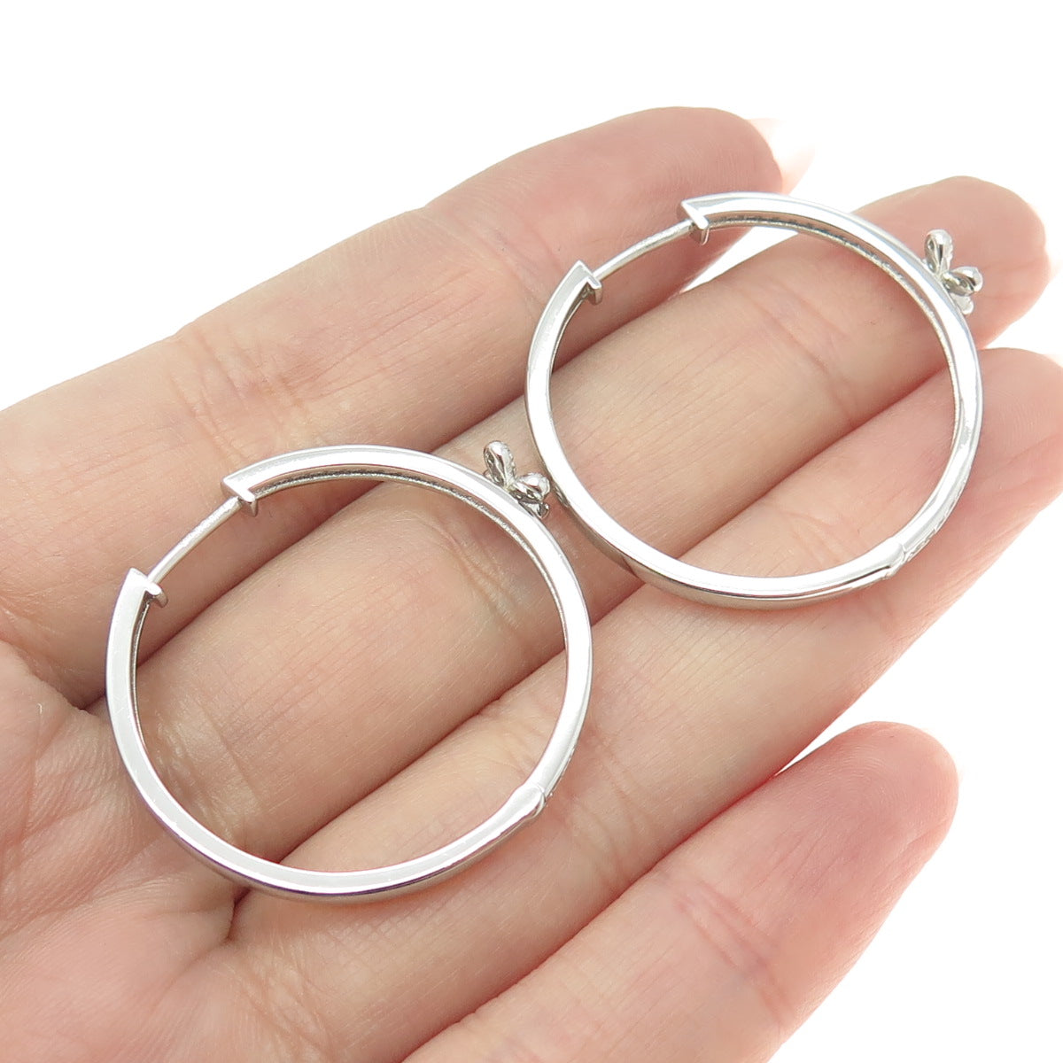 925 Sterling Silver Real White Diamond Huggie Earrings