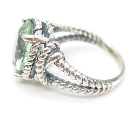 925 Sterling Silver Vintage Real Green Amethyst Roped Ring Size 7.75