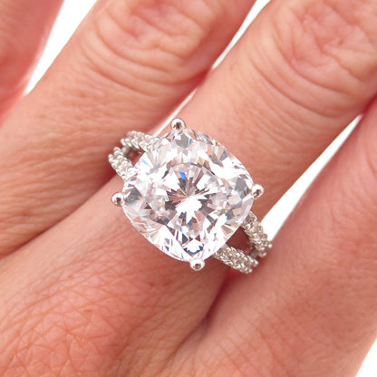 925 Sterling Silver Cushion & Round-Cut C Z Engagement Ring Size 7