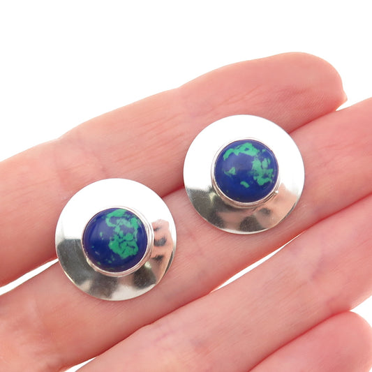 Sally Jack Navajo Old Pawn Sterling Silver Vintage Southwestern Azurite Earrings