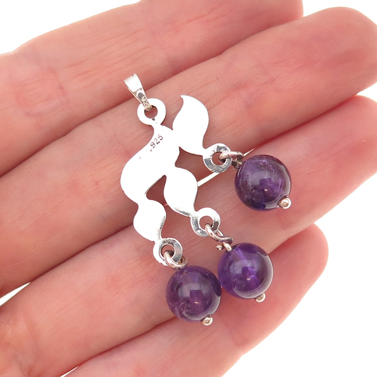 925 Sterling Silver Vintage Real Amethyst Chai Judaica Charm Pendant
