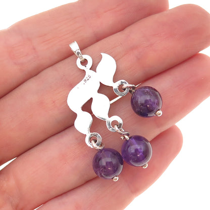 925 Sterling Silver Vintage Real Amethyst Chai Judaica Charm Pendant
